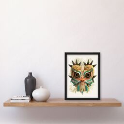 Artery8 Wall Art Print Noh Theatre Mask Painting Supernatural Japan Creature Portrayal Forest Deity Role Colourful Intricate Details Floral Designs - thumbnail 4