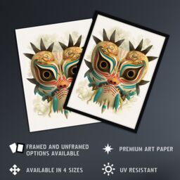 Artery8 Wall Art Print Noh Theatre Mask Painting Supernatural Japan Creature Portrayal Forest Deity Role Colourful Intricate Details Floral Designs - thumbnail 2