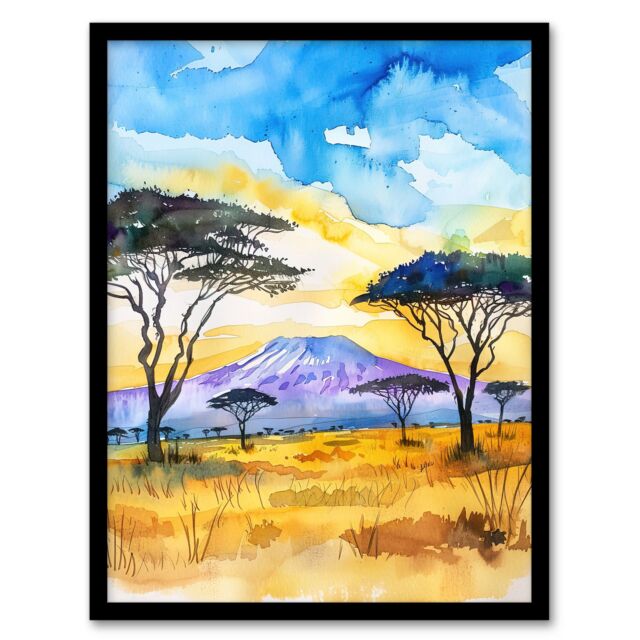 "Artery8 Savanna Sunrise Mount Kilimanjaro Tanzania Framed Art Print - Size: W12"" x H16""" - image 1