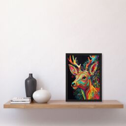 "Artery8 Wall Art Print Reindeer Rainbow Abstract Floral Pattern Stag Head Vibrant Bold Bright Colourful Painting Art Framed - Size: W12"" x H16""" - thumbnail 4