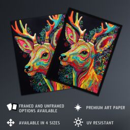 "Artery8 Wall Art Print Reindeer Rainbow Abstract Floral Pattern Stag Head Vibrant Bold Bright Colourful Painting Art Framed - Size: W12"" x H16""" - thumbnail 2