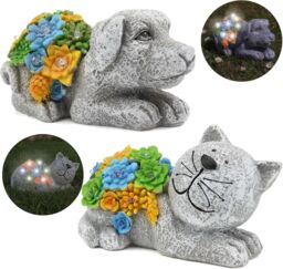 ILFD Group Ltd Solar Cat & Dog Garden Ornaments in Grey - Size: 1 Pack