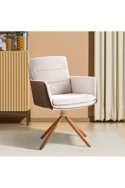 Living and Home Modern Office Chair Accent Chair with Metal Base in Beige - image 1