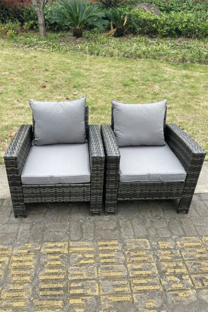 Fimous 2 PC PE Wicker High Back Rattan Garden Arm Chair Dark Grey - image 1
