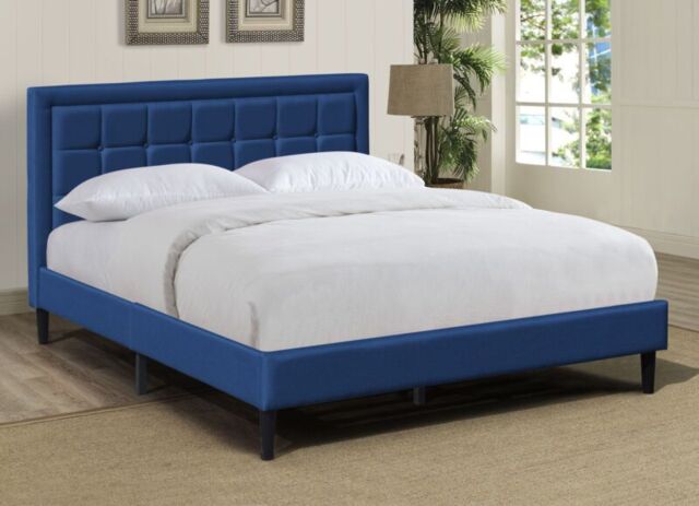 Comfy Living Ltd Fabric Bedframe With Buttoned Headboard in Dark Blue - Size: King - image 1