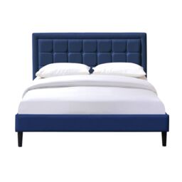Comfy Living Ltd Fabric Bedframe With Buttoned Headboard in Dark Blue - Size: King - thumbnail 2