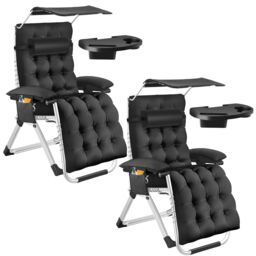 tectake Sun Lounger Cirrus in Black - Size: 2 Seater - thumbnail 1