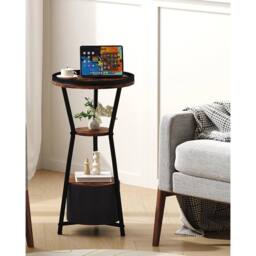 FORGEVIO Round Side Table, Small Drink Table for 3 Tier, Rustic Brown - thumbnail 3