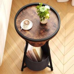 FORGEVIO Round Side Table, Small Drink Table for 3 Tier, Rustic Brown - thumbnail 5