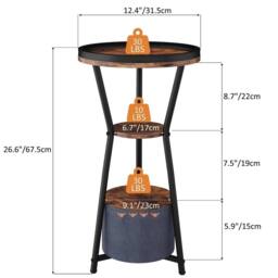 FORGEVIO Round Side Table, Small Drink Table for 3 Tier, Rustic Brown - thumbnail 2