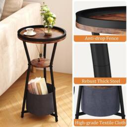 FORGEVIO Round Side Table, Small Drink Table for 3 Tier, Rustic Brown - thumbnail 4