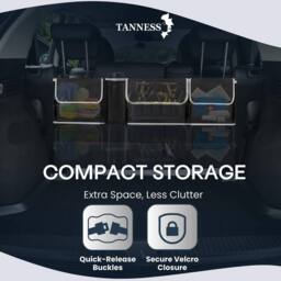 Tanness Car Boot Seat Organiser with Adjustable Straps Storage Accessories in Black - thumbnail 3