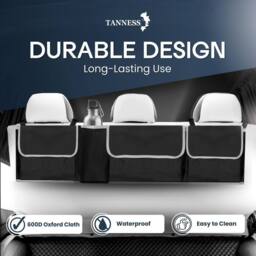 Tanness Car Boot Seat Organiser with Adjustable Straps Storage Accessories in Black - thumbnail 2