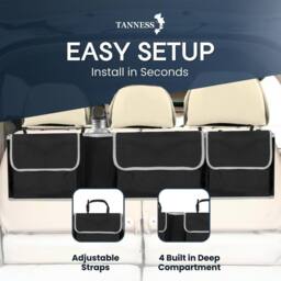 Tanness Car Boot Seat Organiser with Adjustable Straps Storage Accessories in Black - thumbnail 4