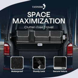 Tanness Car Boot Seat Organiser with Adjustable Straps Storage Accessories in Black - thumbnail 5