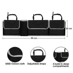 Tanness Car Boot Seat Organiser with Adjustable Straps Storage Accessories in Black - thumbnail 7