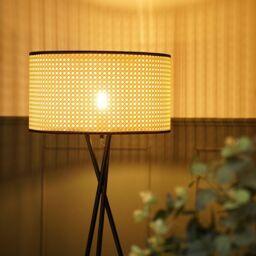 ValueLights Camden Black Tripod Floor Lamp with Cane with Black Trim Lamp Shade in Natural - thumbnail 2