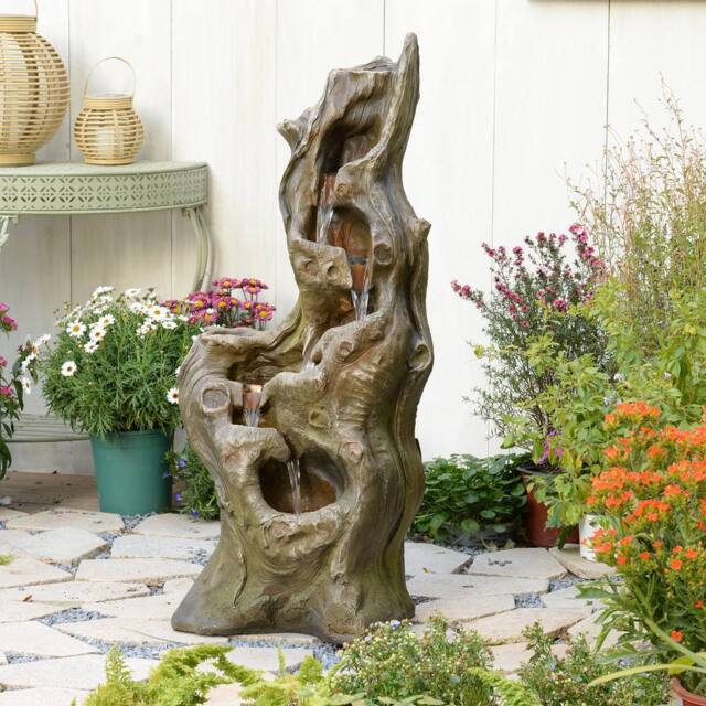 Bumilgar Large Cascading Waterfall Outdoor Fountain with LED Lights in Brown - image 1