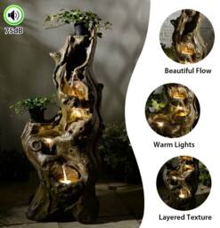 Bumilgar Large Cascading Waterfall Outdoor Fountain with LED Lights in Brown - thumbnail 3