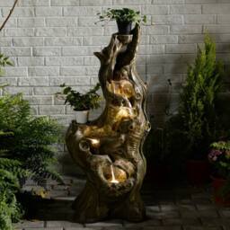 Bumilgar Large Cascading Waterfall Outdoor Fountain with LED Lights in Brown - thumbnail 2