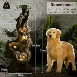 Bumilgar Large Cascading Waterfall Outdoor Fountain with LED Lights in Brown - thumbnail 4