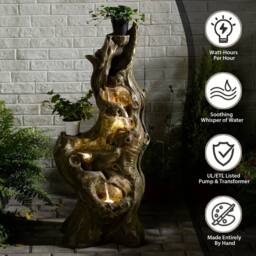 Bumilgar Large Cascading Waterfall Outdoor Fountain with LED Lights in Brown - thumbnail 8
