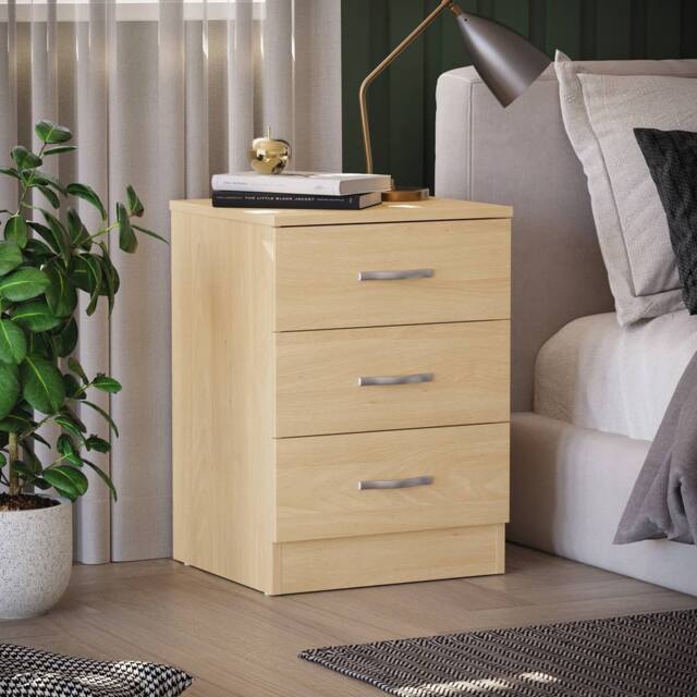 HD Designs Riano 3 Drawer Bedside Cabinet Chest of Drawers in Brown - image 1