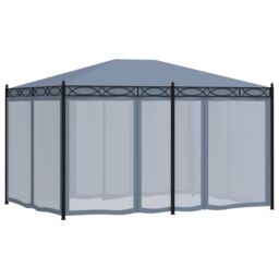 Berkfield Home Gazebo with Mesh Screens 3x4 m Anthracite Steel in Black - thumbnail 4