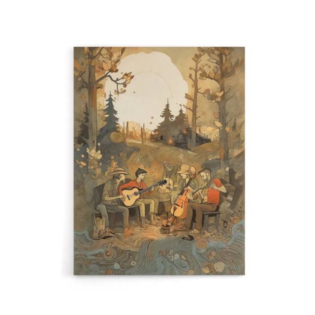 "Artery8 Countryside Folk Band Musicians Canvas Wall Art Print in Brown - Size: W18"" x H24""" - image 1