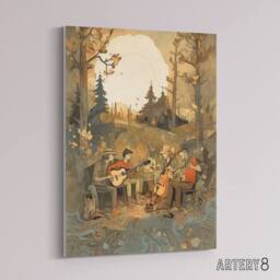 "Artery8 Countryside Folk Band Musicians Canvas Wall Art Print in Brown - Size: W18"" x H24""" - thumbnail 2