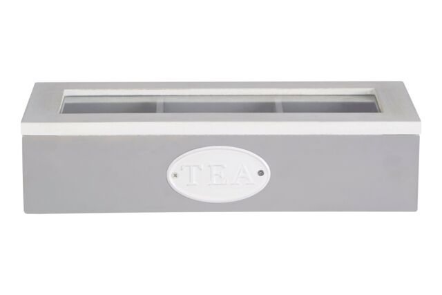 Orsina Organized 3 Compartment Tea Storage Box, Grey with Glass Lid Box For Kitchen, Afternoon Tea Bag Organizer - image 1