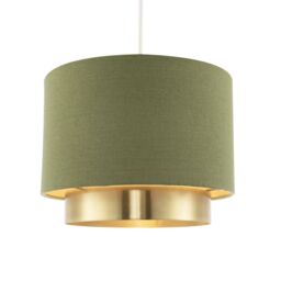 Happy Homewares Olive Green Linen Fabric Pendant Shade with Brushed Gold Metal Ring - thumbnail 1