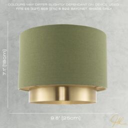 Happy Homewares Olive Green Linen Fabric Pendant Shade with Brushed Gold Metal Ring - thumbnail 6