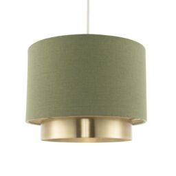 Happy Homewares Olive Green Linen Fabric Pendant Shade with Brushed Gold Metal Ring - thumbnail 2