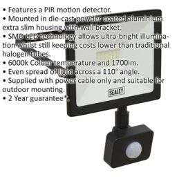 Loops Extra Slim Floodlight with PIR Sensor - 20W SMD LED - IP65 Rated - 1700 Lumens - thumbnail 2