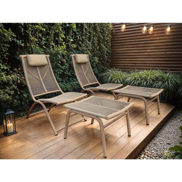 Solace+Co Esen Garden Lounge Chair with Footstool Set Beige - image 1