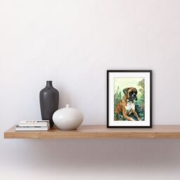"Artery8 Wall Art Print Boxer Dog in Flower Field Colourful Watercolour Artwork Framed 9X7 Inch in Black - Size: W7"" x H9""" - thumbnail 2