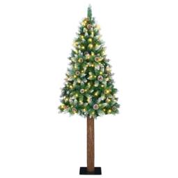 Berkfield Home Slim Christmas Tree with 300 LEDs Green & White 180 cm - thumbnail 1