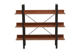 Orsina Classic 3 Tier Light Yellow Shelf Unit With Beech Grain Shelve, Gold Shelf Unit, Wall Shelving Unit For Books in Natural - thumbnail 4