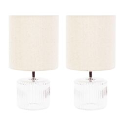 ValueLights Betty Pair of Glass Table Lamps with Fabric Lamp Shades in Natural - thumbnail 2