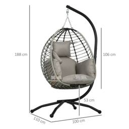 OUTSUNNY Hanging Swing Chair w/ Thick Cushion, Rope Structure Patio Hanging Chair, Grey - thumbnail 3