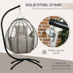 OUTSUNNY Hanging Swing Chair w/ Thick Cushion, Rope Structure Patio Hanging Chair, Grey - thumbnail 4