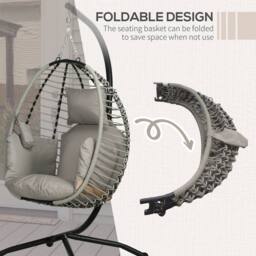 OUTSUNNY Hanging Swing Chair w/ Thick Cushion, Rope Structure Patio Hanging Chair, Grey - thumbnail 5