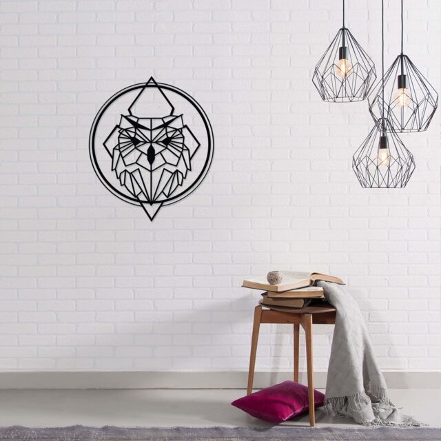 Decortie Modern Metal Wall Art 'Owly' Home Ornament Decorative Minimalist Design Hanging Wall Sculpture in Black - image 1