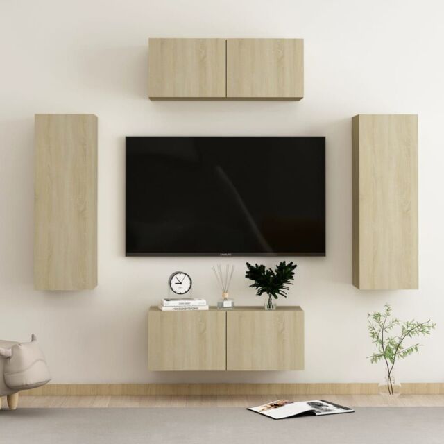 Berkfield Home 4 Piece TV Cabinet Set Sonoma Oak Engineered Wood in Brown - image 1