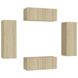 Berkfield Home 4 Piece TV Cabinet Set Sonoma Oak Engineered Wood in Brown - thumbnail 2