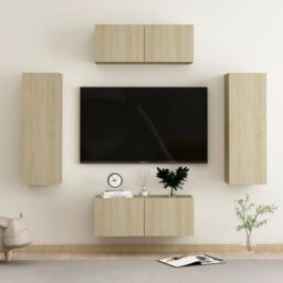 Berkfield Home 4 Piece TV Cabinet Set Sonoma Oak Engineered Wood in Brown - thumbnail 1