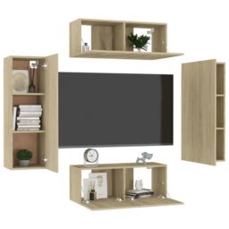 Berkfield Home 4 Piece TV Cabinet Set Sonoma Oak Engineered Wood in Brown - thumbnail 3