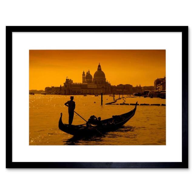 "Artery8 Photo Gondolier Venice Italy Silhouette 12x16"" Framed Wall Art in Orange - Size: W12"" x H16""" - image 1