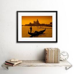 "Artery8 Photo Gondolier Venice Italy Silhouette 12x16"" Framed Wall Art in Orange - Size: W12"" x H16""" - thumbnail 2